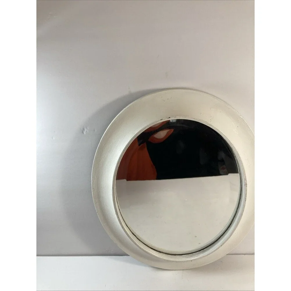 Vintage White Beveled Oval Mirror 12” X 10”.